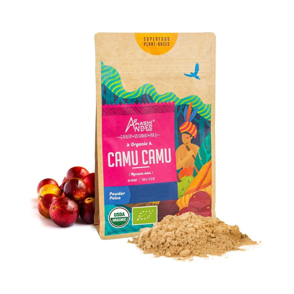 Amazon Andes Camu Camu Fruit Powder (Myrciaria dubia) - Rich in Vitamin C & Ascorbic Acid - Immunostimulant & Maintain Brain Activity - Non GMO, Vegan