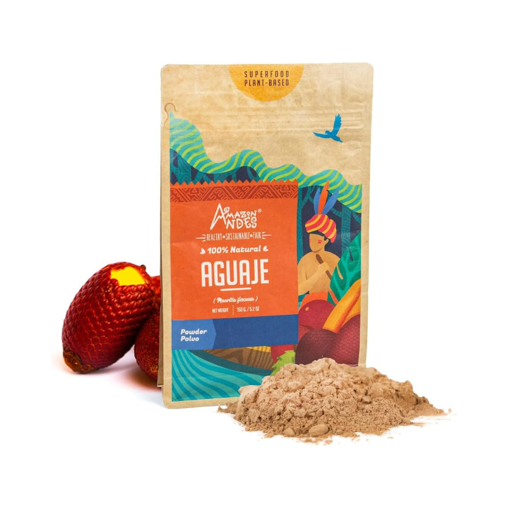 Amazon Andes Aguaje Fruit Powder - Buriti Wild Harvested in Peru - Support Menstrual Disorder - Non-GMO Allegen-Free & Vegan - Halal - Contains Phytoestrogens - 5.2 Ounce (40 Servings)