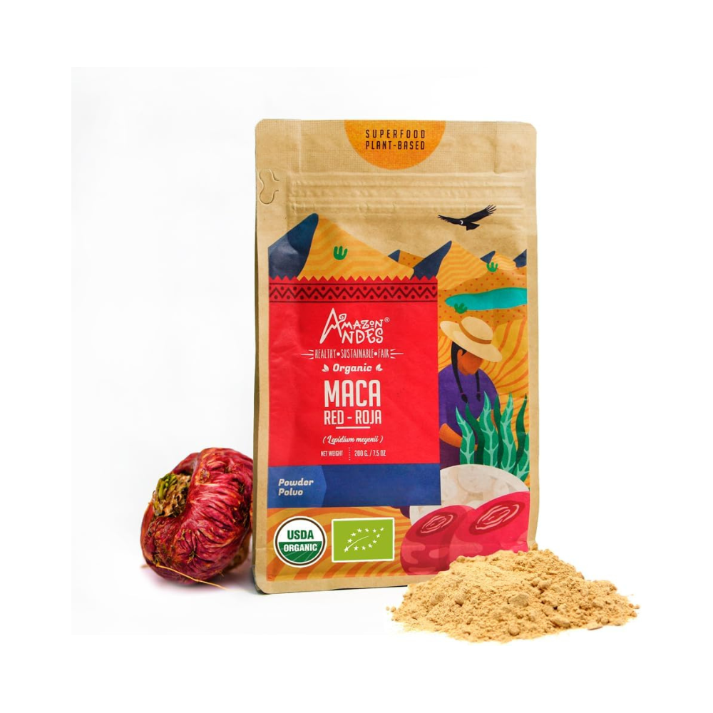 Amazon Andes Red Maca Root Powder (Lepidium meyenii) - Contains Amino Acids & Minerals - Support Female Disorders - Gelatinized, Vegan, Allegen-Free & Non GMO - 7 Ounces (40 Servings) - Made in Peru