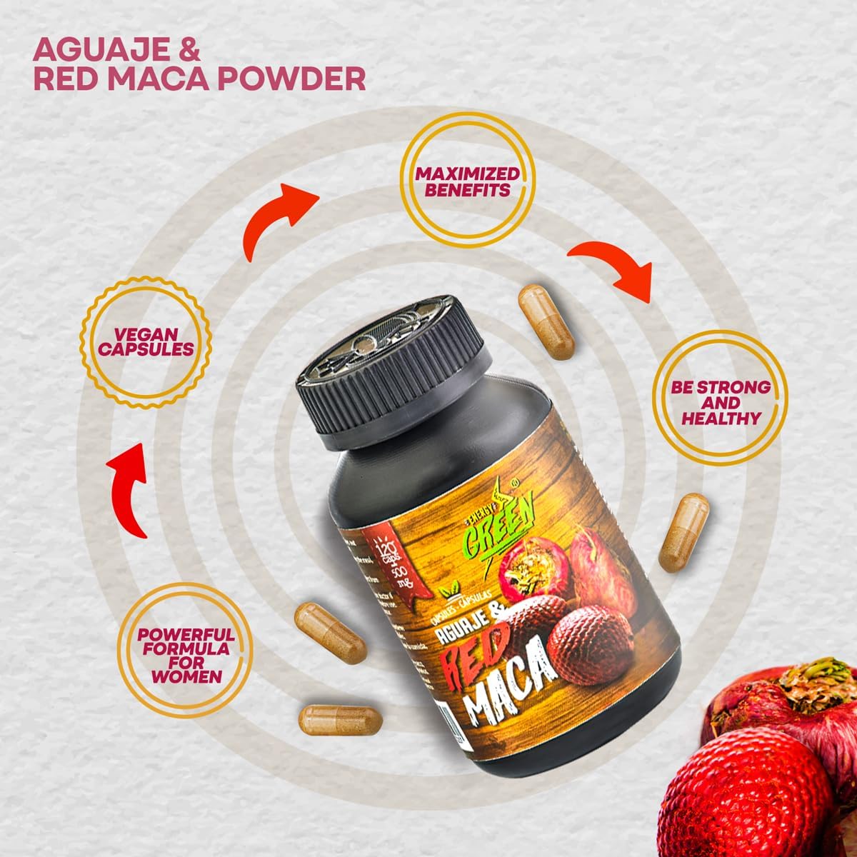 Aguaje with Red Maca Powder - 120 Pills - 1000mg Serving - Rich Phytostrogens Source - 100% Natural - Non GMO - Vegan - Wild Harvested in Peru — image 4